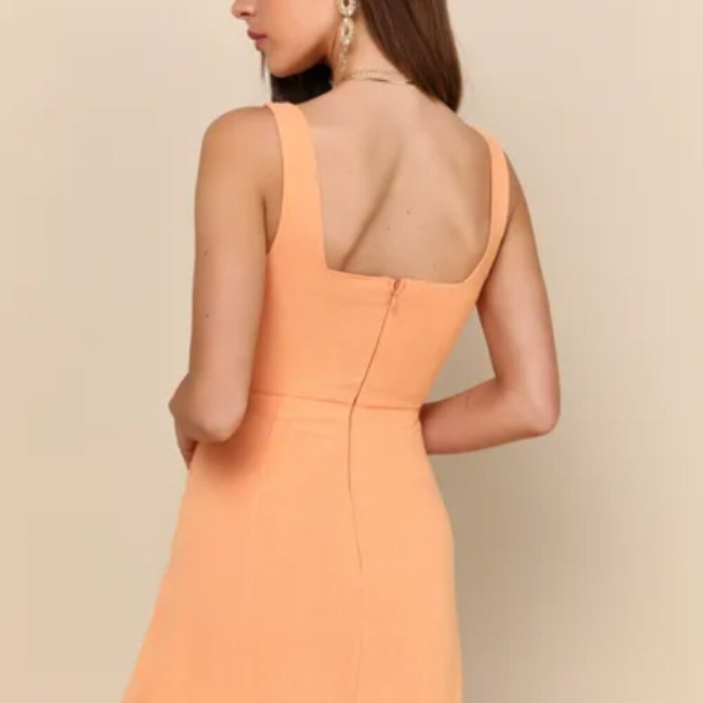 Knit Dress Apricot XS Stretch Double Fringe Sleeveless Linen - Feel the Sunshine - Picture 4 of 8